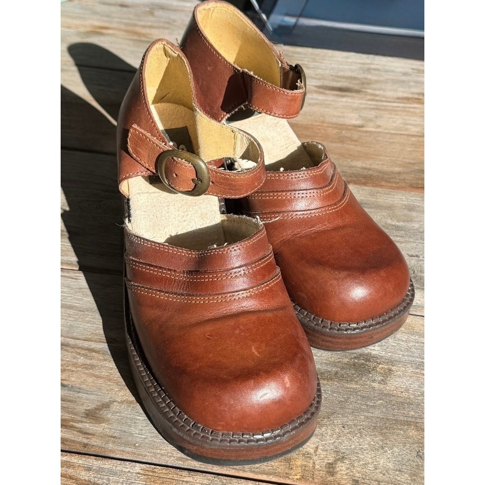 Vintage 90s Y2K Platform Mary Janes 8.5 Chunky Heel Brown Leather Academia Retro